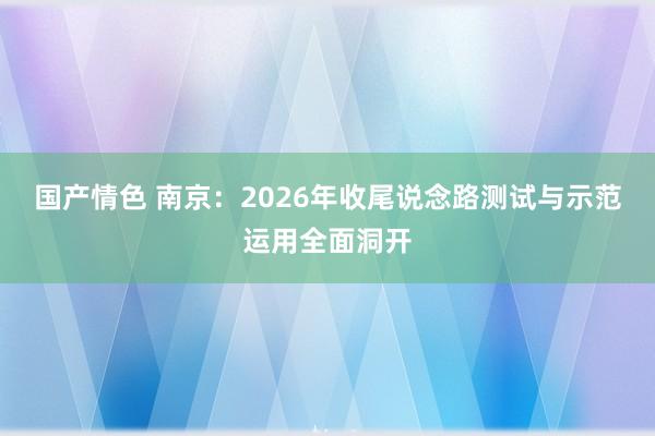 国产情色 南京：2026年收尾说念路测试与示范运用全面洞开