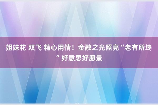 姐妹花 双飞 精心用情！金融之光照亮“老有所终”好意思好愿景