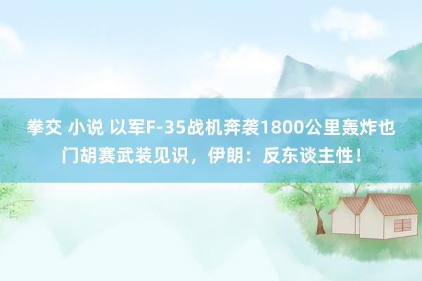 拳交 小说 以军F-35战机奔袭1800公里轰炸也门胡赛武装见识，伊朗：反东谈主性！