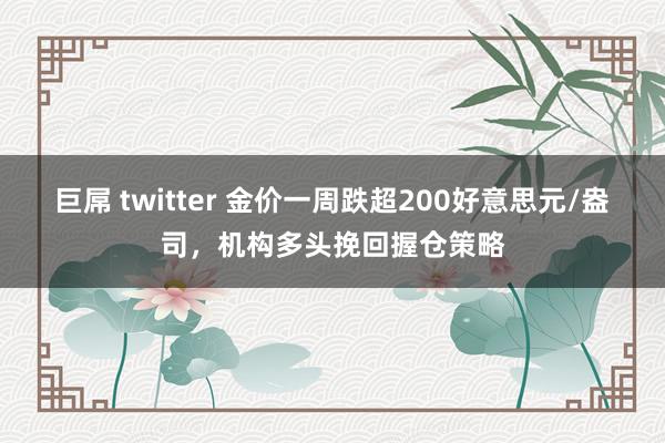 巨屌 twitter 金价一周跌超200好意思元/盎司，机构多头挽回握仓策略