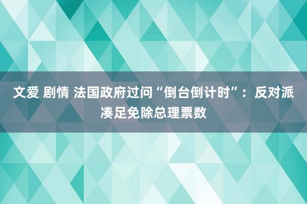 文爱 剧情 法国政府过问“倒台倒计时”：反对派凑足免除总理票数