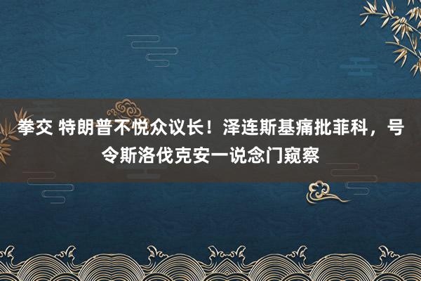 拳交 特朗普不悦众议长！泽连斯基痛批菲科，号令斯洛伐克安一说念门窥察